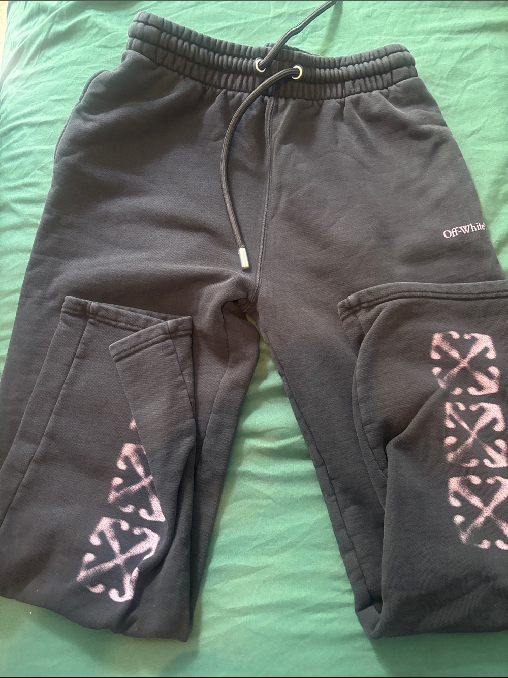 Off-White Kids Black Sweatpants with Pink Logo Stencil